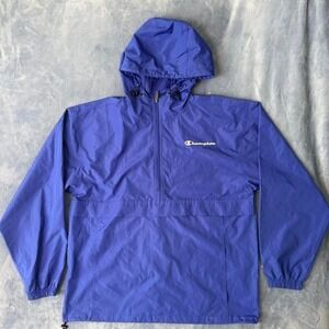 Champion blue windbreaker jacket with hood men Size L